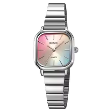 Reloj SKMEI 2190 Plateado – Chic minimalista con esfera arcoíris ✨