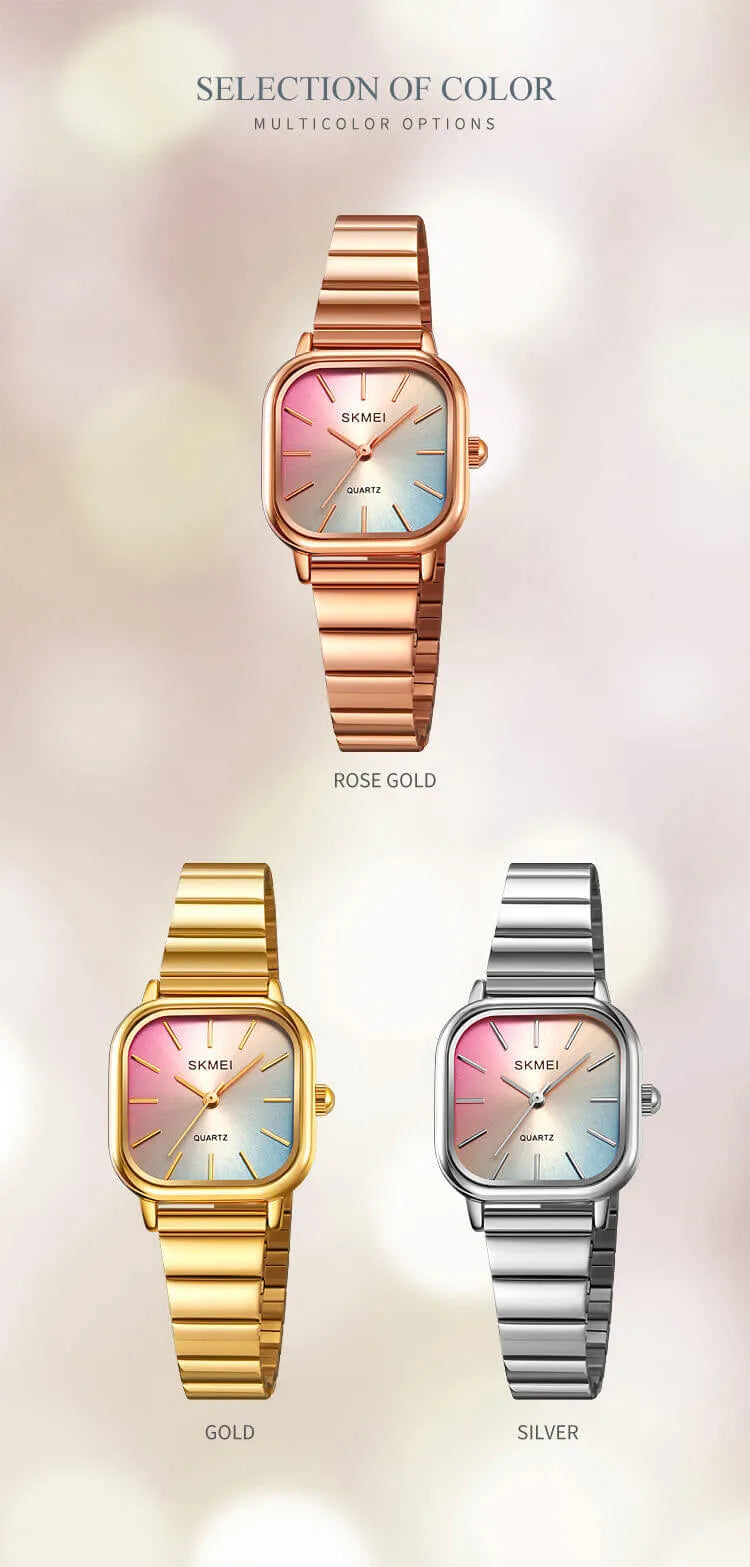 Reloj SKMEI 2190 Plateado – Chic minimalista con esfera arcoíris ✨
