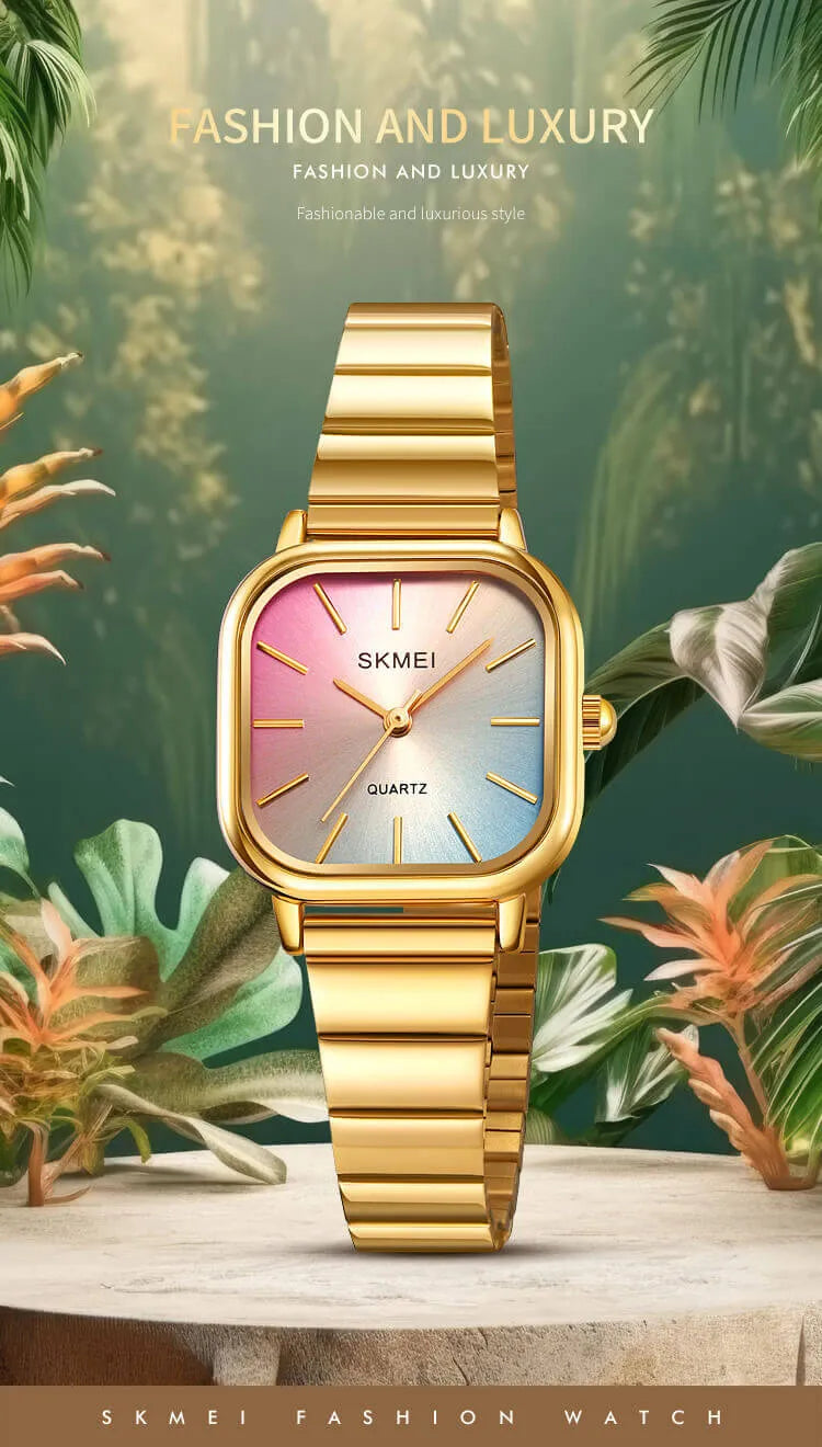 Reloj SKMEI 2190 Plateado – Chic minimalista con esfera arcoíris ✨