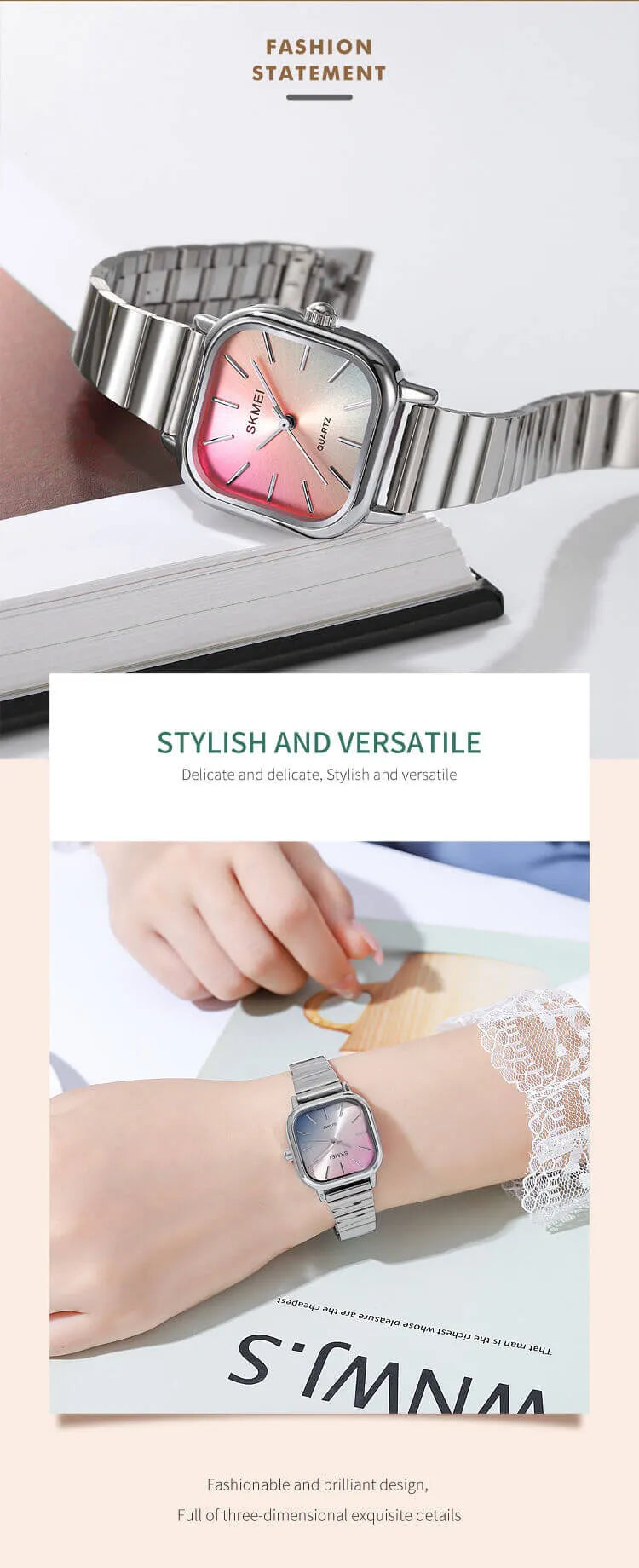 Reloj SKMEI 2190 Plateado – Chic minimalista con esfera arcoíris ✨