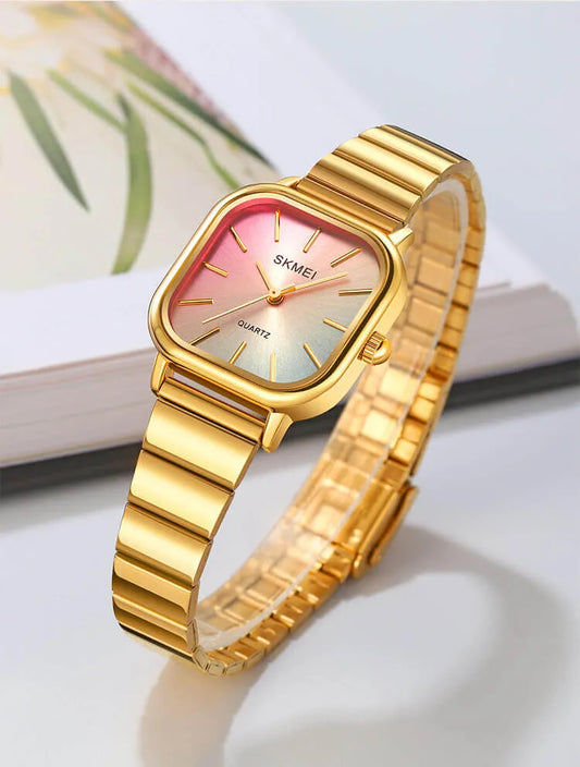 Reloj SKMEI 2190 Plateado – Chic minimalista con esfera arcoíris ✨