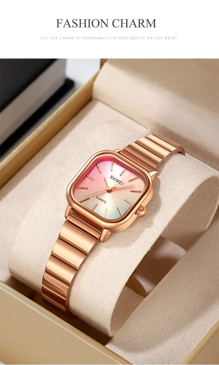 Reloj SKMEI 2190 Plateado – Chic minimalista con esfera arcoíris ✨